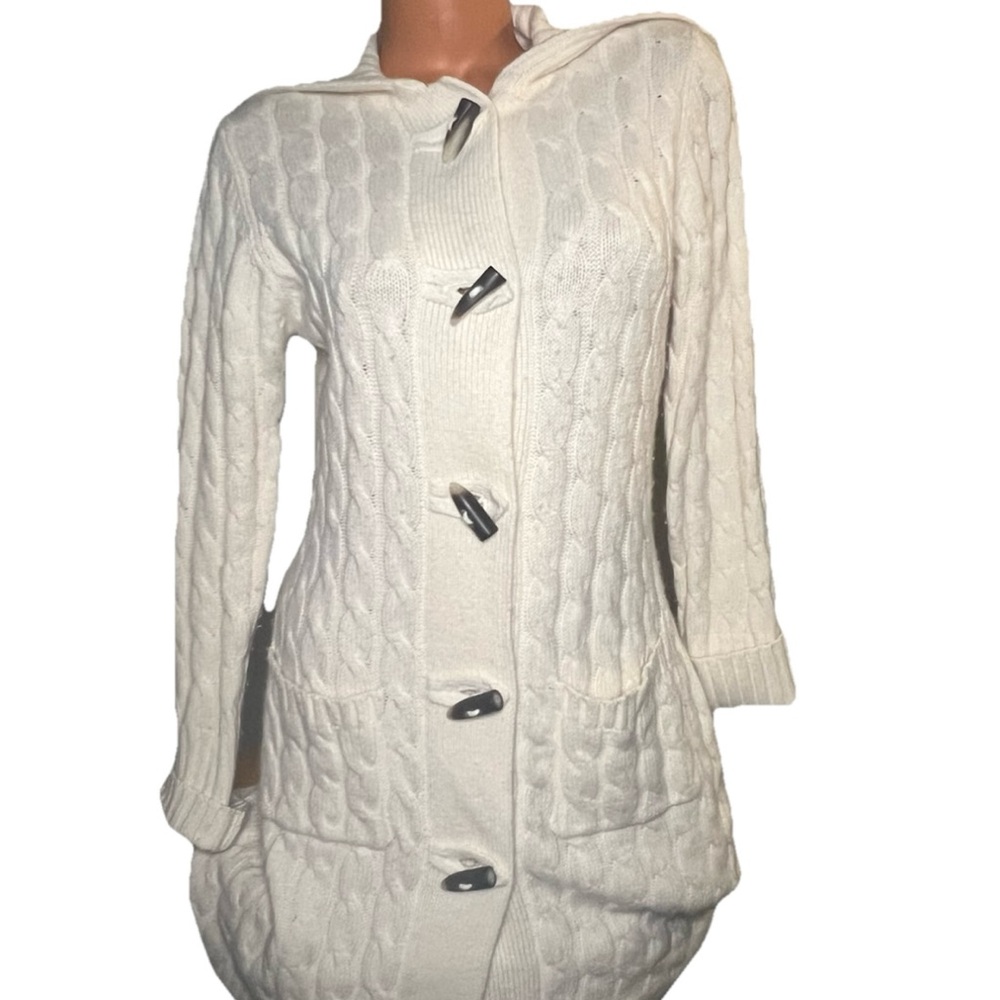 GAP Women's Ivory Cable Knit Cardigan Sweater S Toggle Wool Cashmere Angora Y2K - Picture 6 of 11
